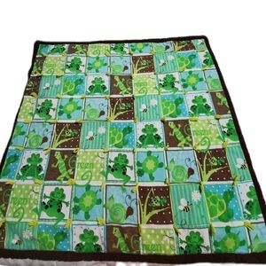 3 HANDMADE BABY ITEMS 2 QUILTS 1 HEART SHAPED PILLOW VINTAGE BLUE GREEN BROWN